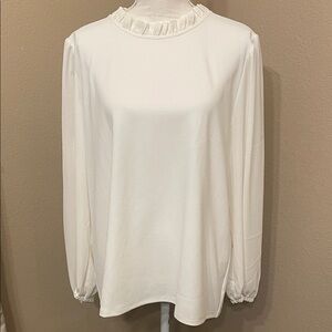 New Ann Taylor Ruffle Neck Blouse Ivory XL